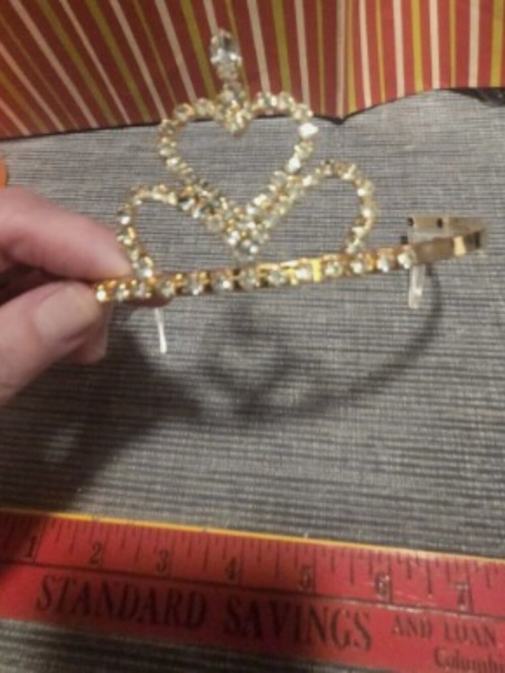 Vintage Gold Tone Rhinestone Heart Tiara Clear Czs